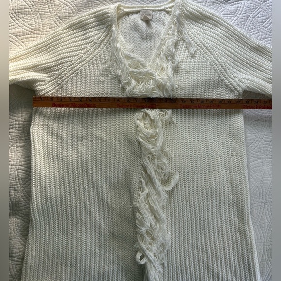 Western Boho bohemian 70s White Fringe Cardigan Sweater Chicos Size 16 (3) - Picture 9 of 11